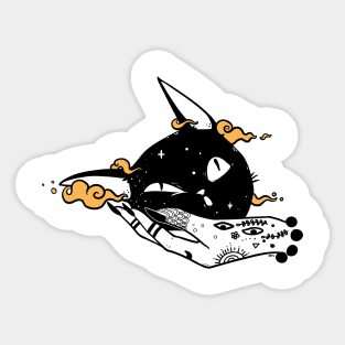 Cute Black Cat Head And Witch Hand Sticker